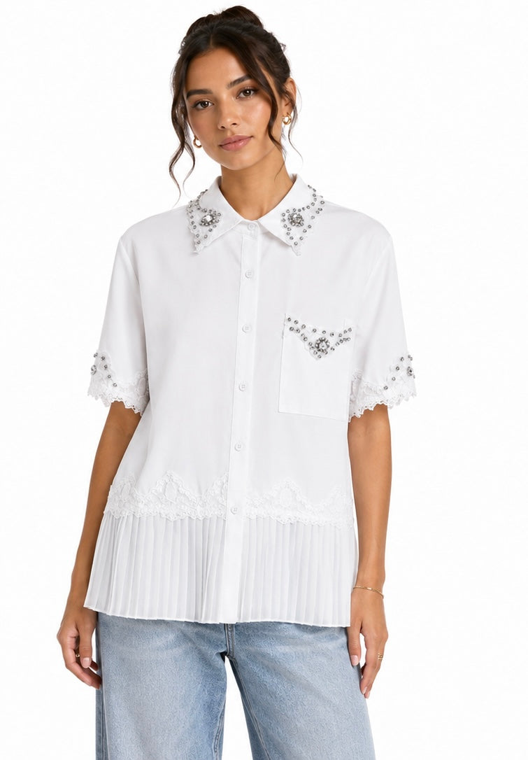 Blouse White Crystal with ruffles