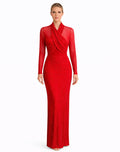 Red Crimson Crystal Mesh Evening Gown