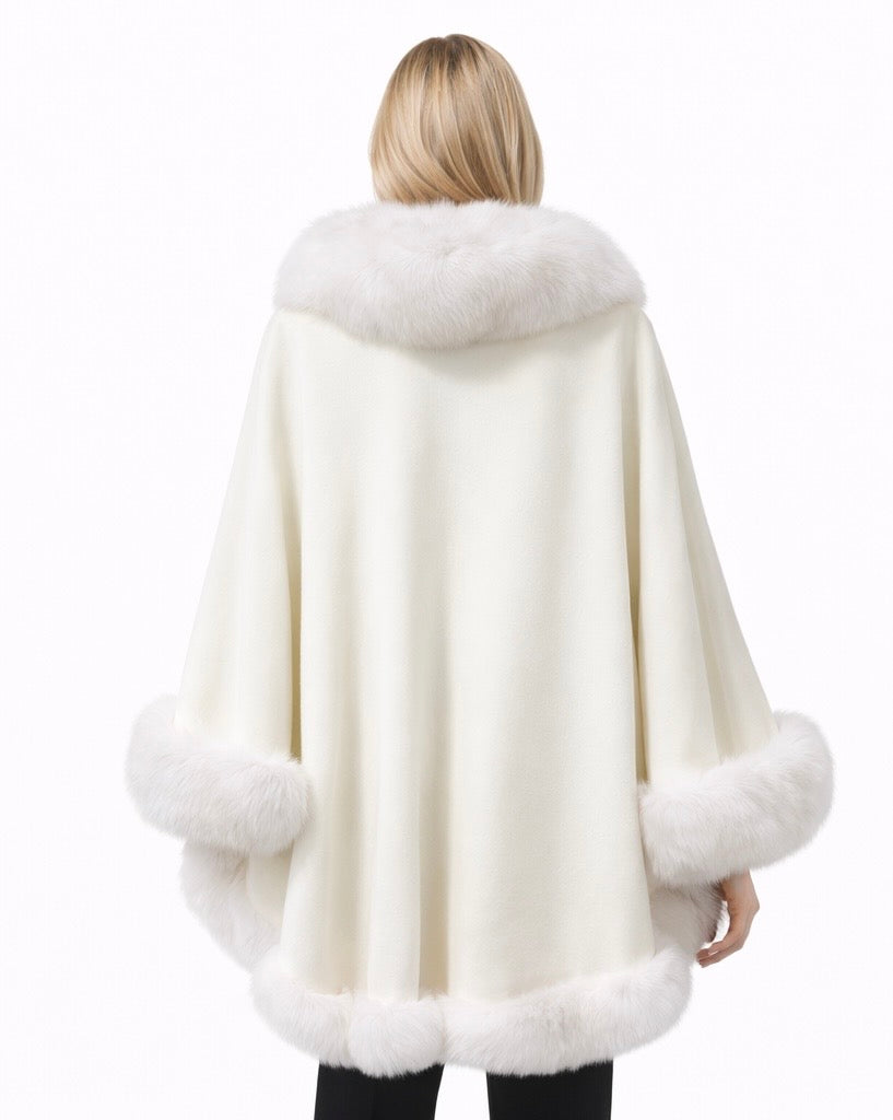 Cloud Dancer Statement Alpaca Puncho with Real Fox Fur