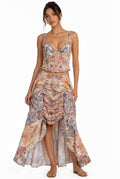 Bohemian Patchwork Corset Top & Draped Maxi Skirt Set