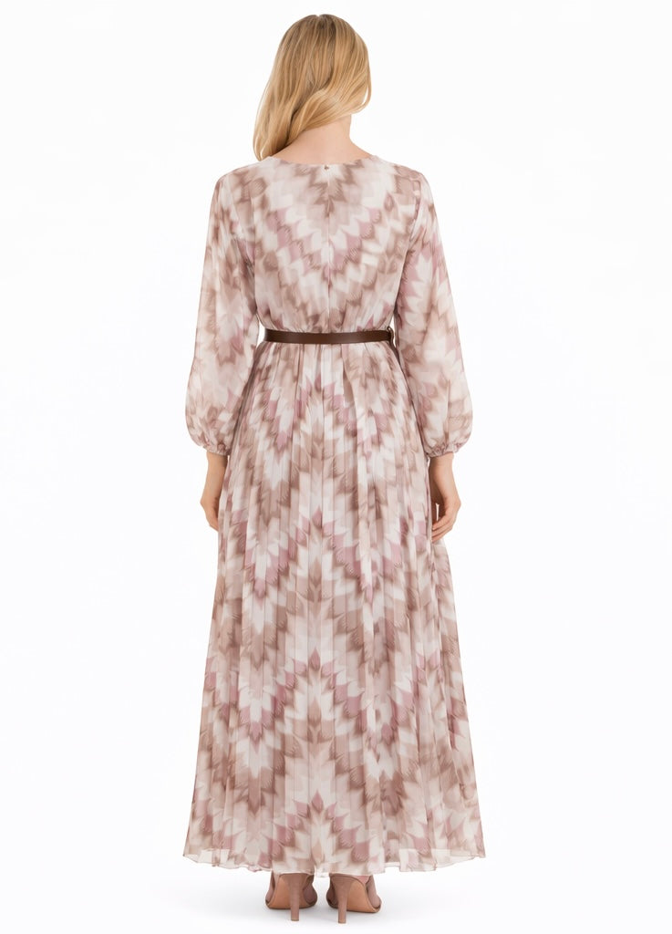 Soft Pink & Beige Pleated Maxi Dress
