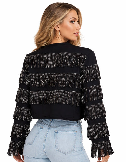Black Studded Fringe Statement Jacket - Silver