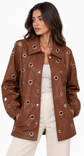 Grommet Detail Faux Leather Jacket