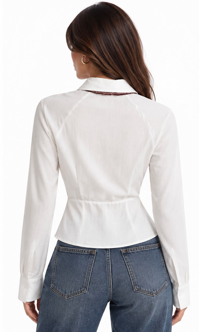 Belted Tie-Neck Peplum Shirt