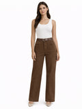 High-Waisted Straight-Leg Pants with Belt – Brown