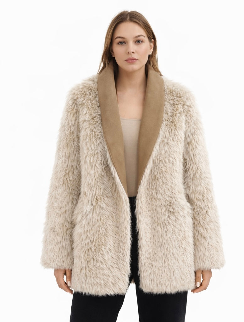 Faux Fur Jacket with Soft Shawl Collar