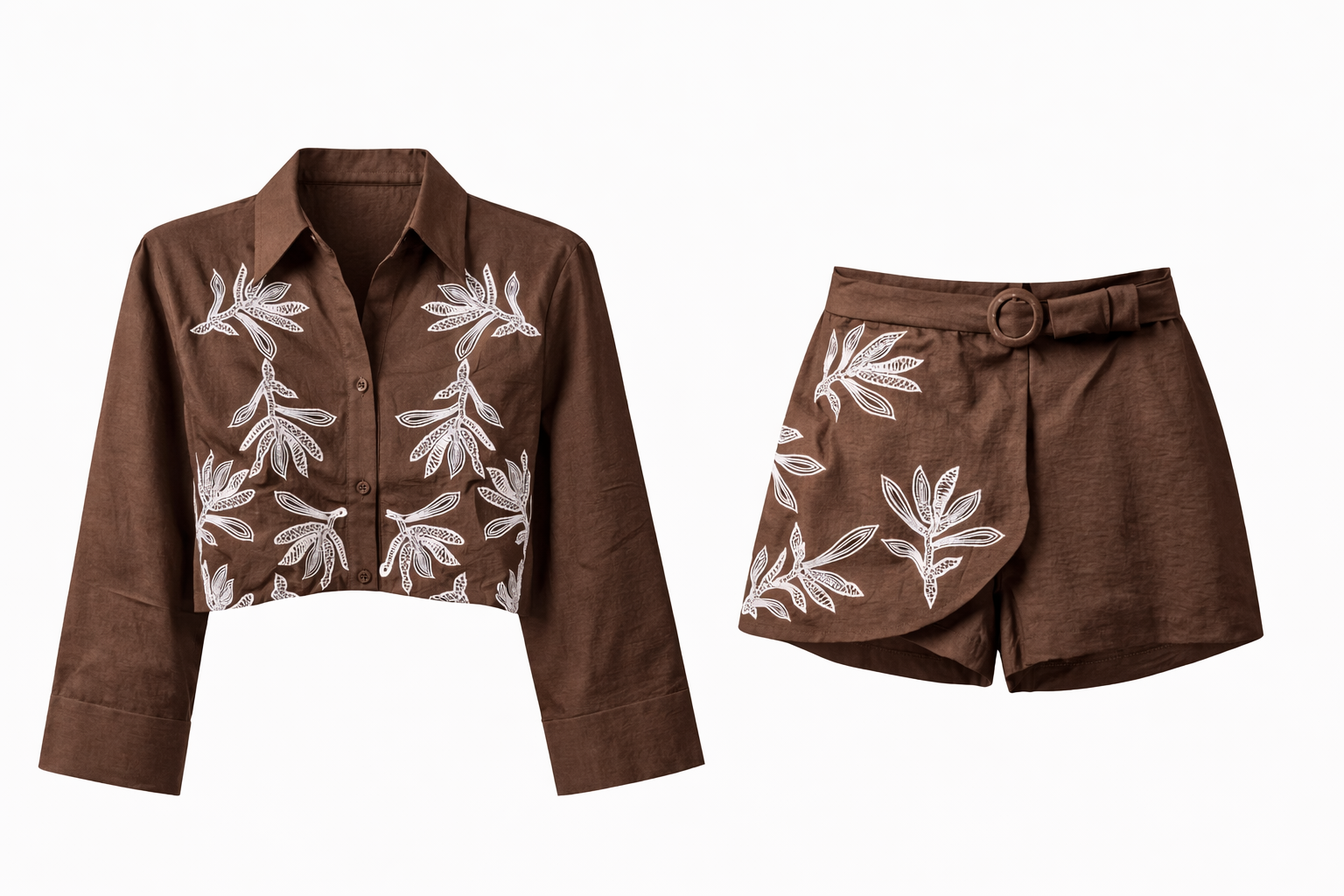 Set Brown Embroidered