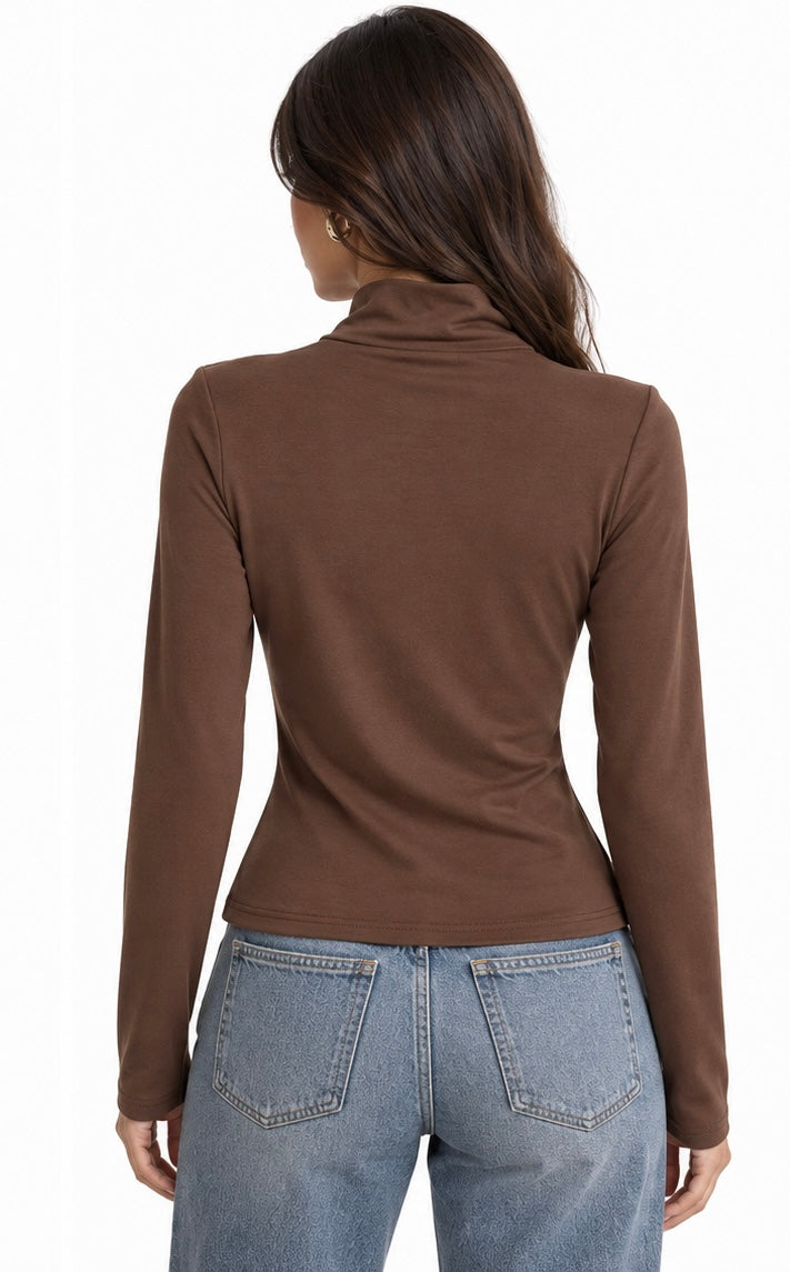 Military Detail Mock Neck Top ( Brown , Beige , Black )
