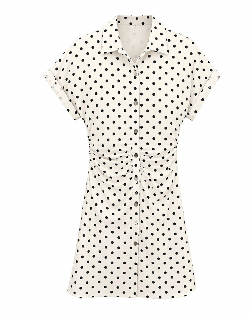White Polka Dot Button-Front Shirt Dress