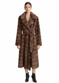 Belted Long Faux Fur Coat in Rich Brown
