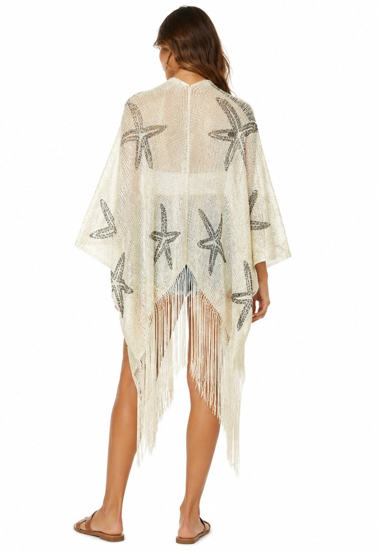 Seaside Starfish Fringe Kimono ( Bronze , Beige )