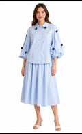 Chic chemise Floral Accent Cotton Co-ord Set ( Yellow , Blue )