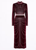 Red wine Crystal-Embellished Two-Piece Evening Set