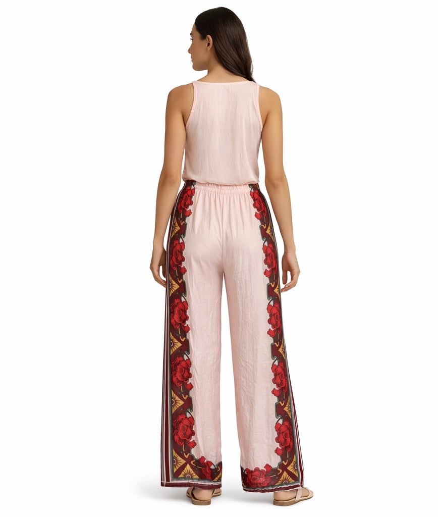 Linen Blush Pink Floral Palazzo Pants