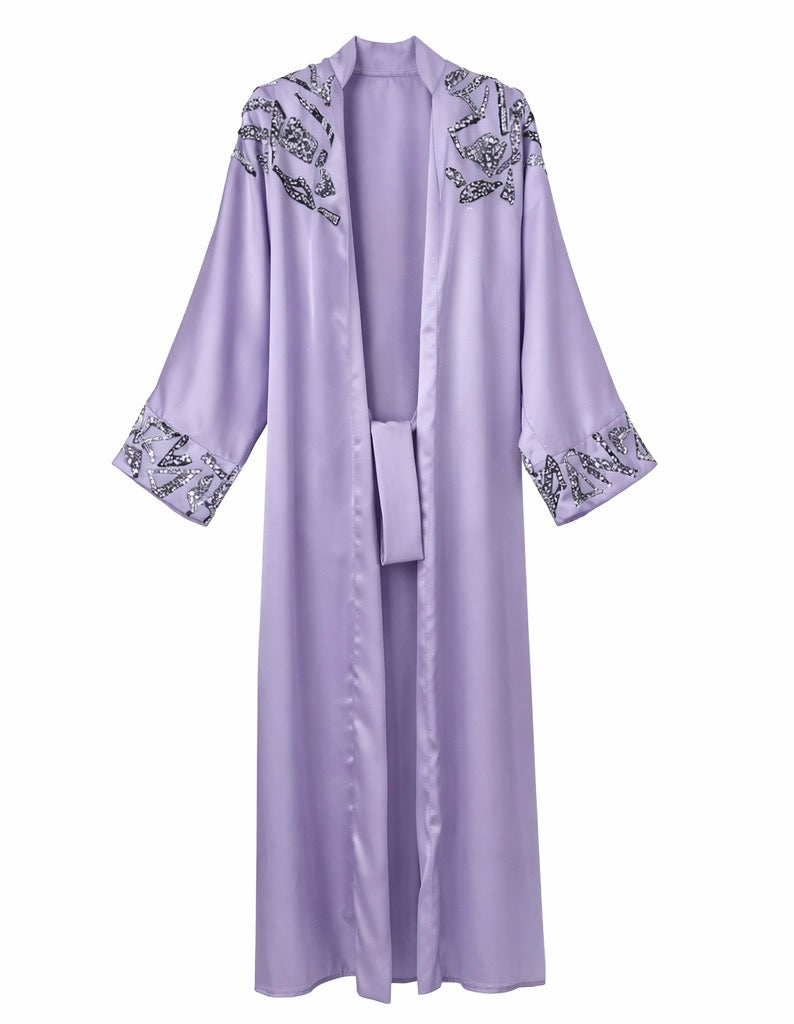 Lavender Embellished Satin Abaya