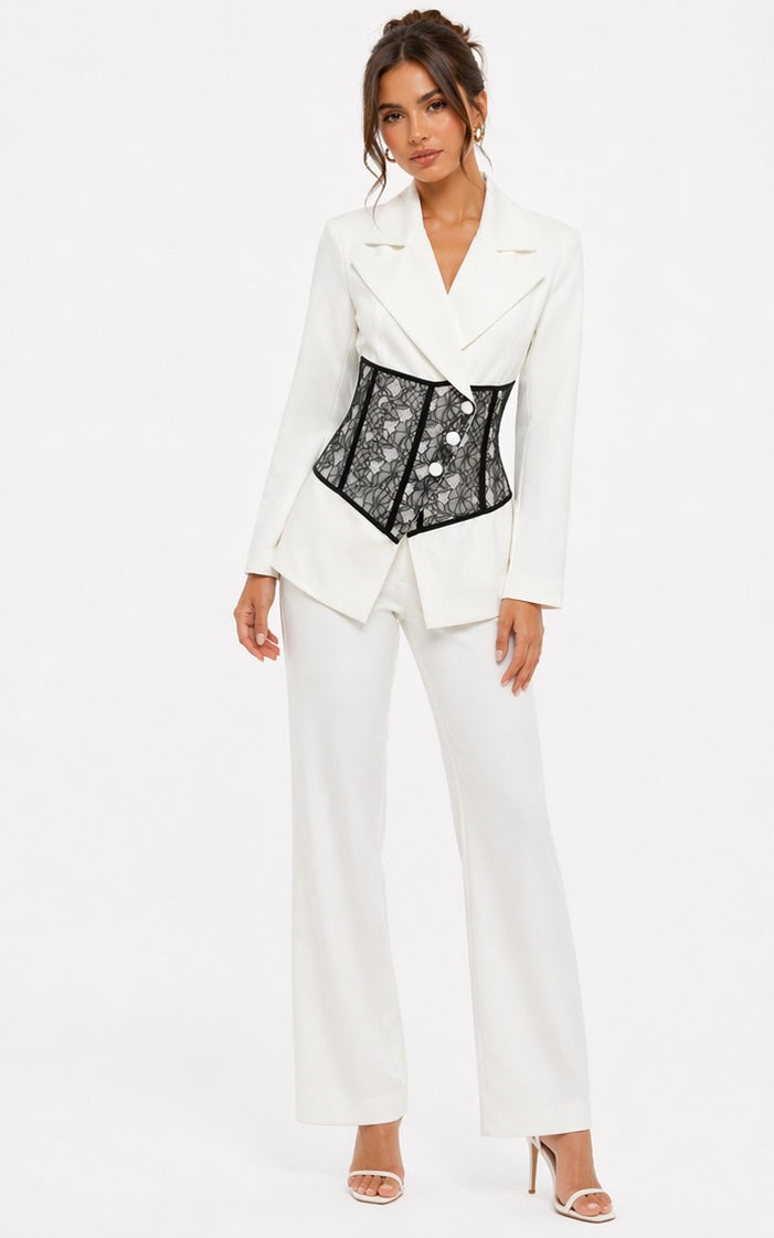 White Blazer & Lace Corset Set