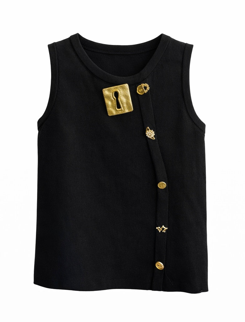 Sleeveless Top with Gold Keyhole Detail