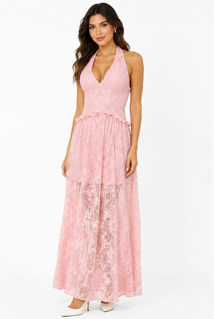 Blanca Lace Maxi Dress ( White , Blush Pink )