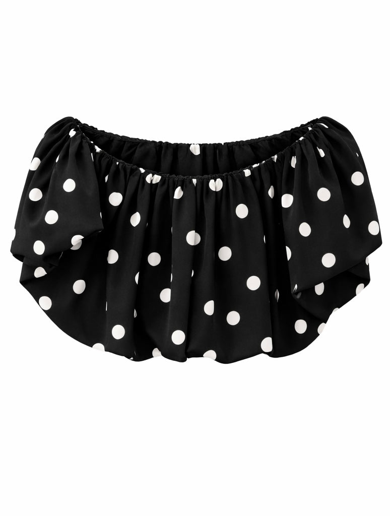 Chic Black Polka Dot Off-Shoulder Crop Top