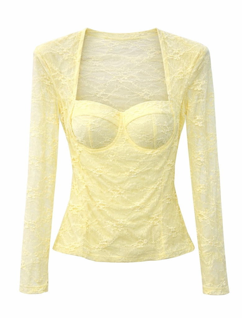 Lace Sweetheart Bustier Top - Yellow , Pink , White