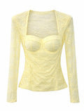 Lace Sweetheart Bustier Top - Yellow , Pink , White