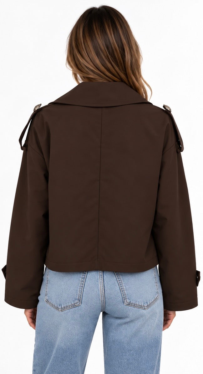 Midnight Cropped Trench Jacket ( Beige , offwhite , black , Brown , Navy )