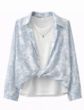 Light Blue Bow Print Layered Shirt