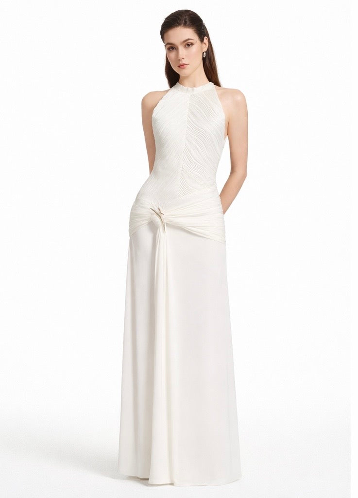 Eclipse Draped Evening Gown White , Black