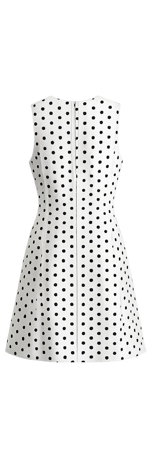 White Polka Dot Sleeveless A-Line Dress