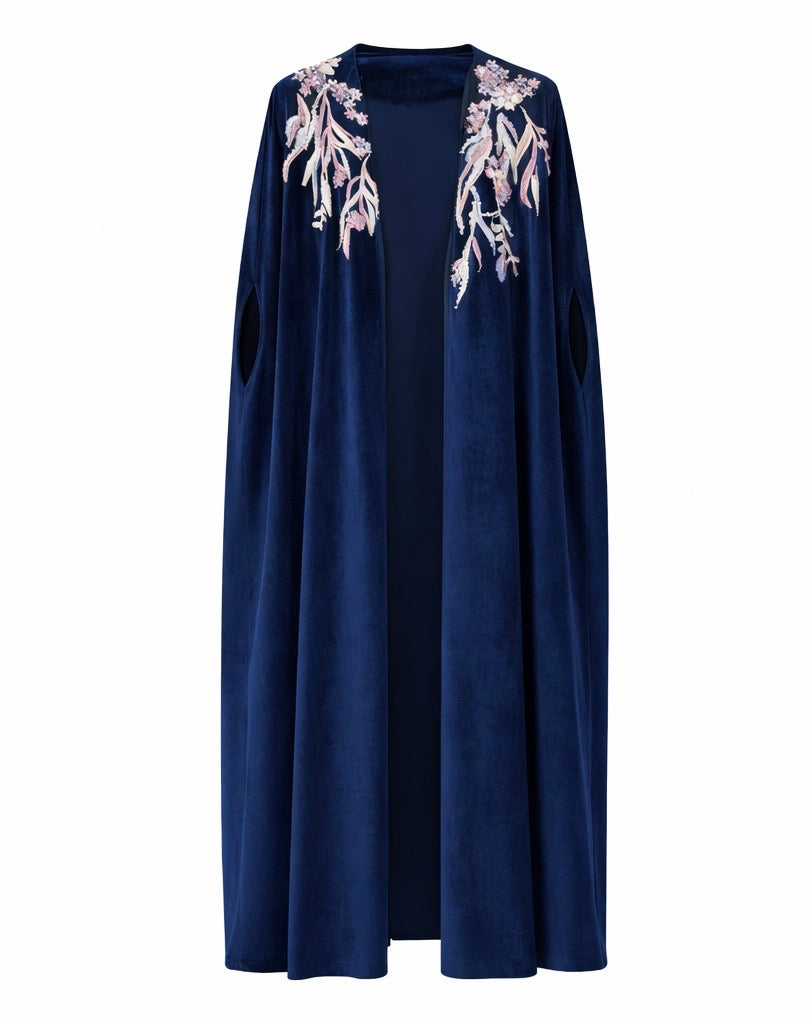 Royal Midnight Embroidered Open Abaya