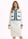 Modern Gold-Button Jacket & Dress Ensemble White