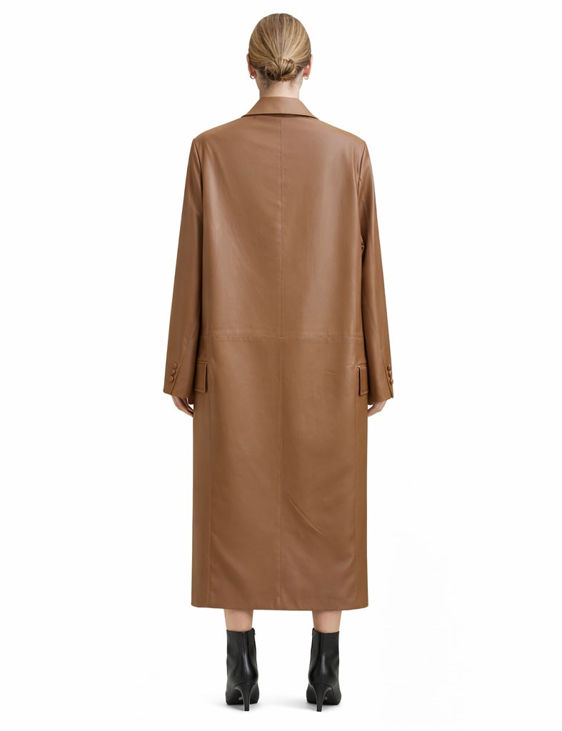 Tailored Double-Breasted Leather Coat