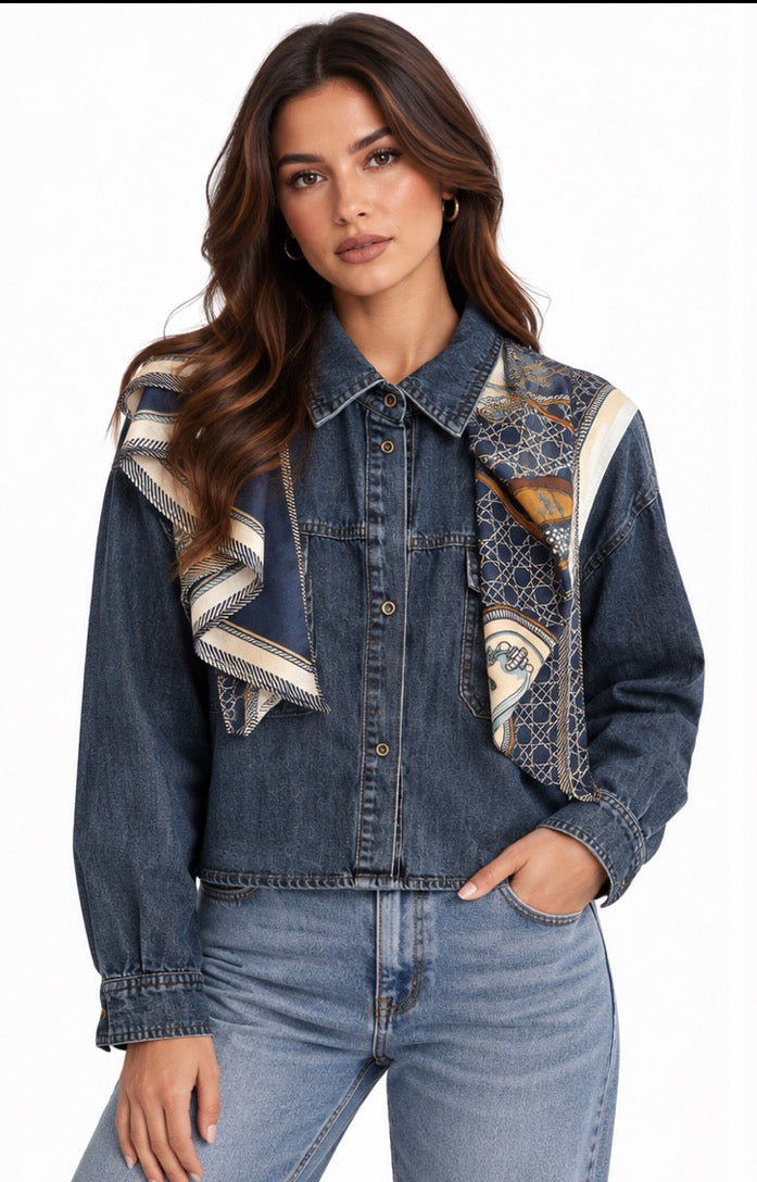 Scarf Detail Denim Jacket ( Navy , Olive )
