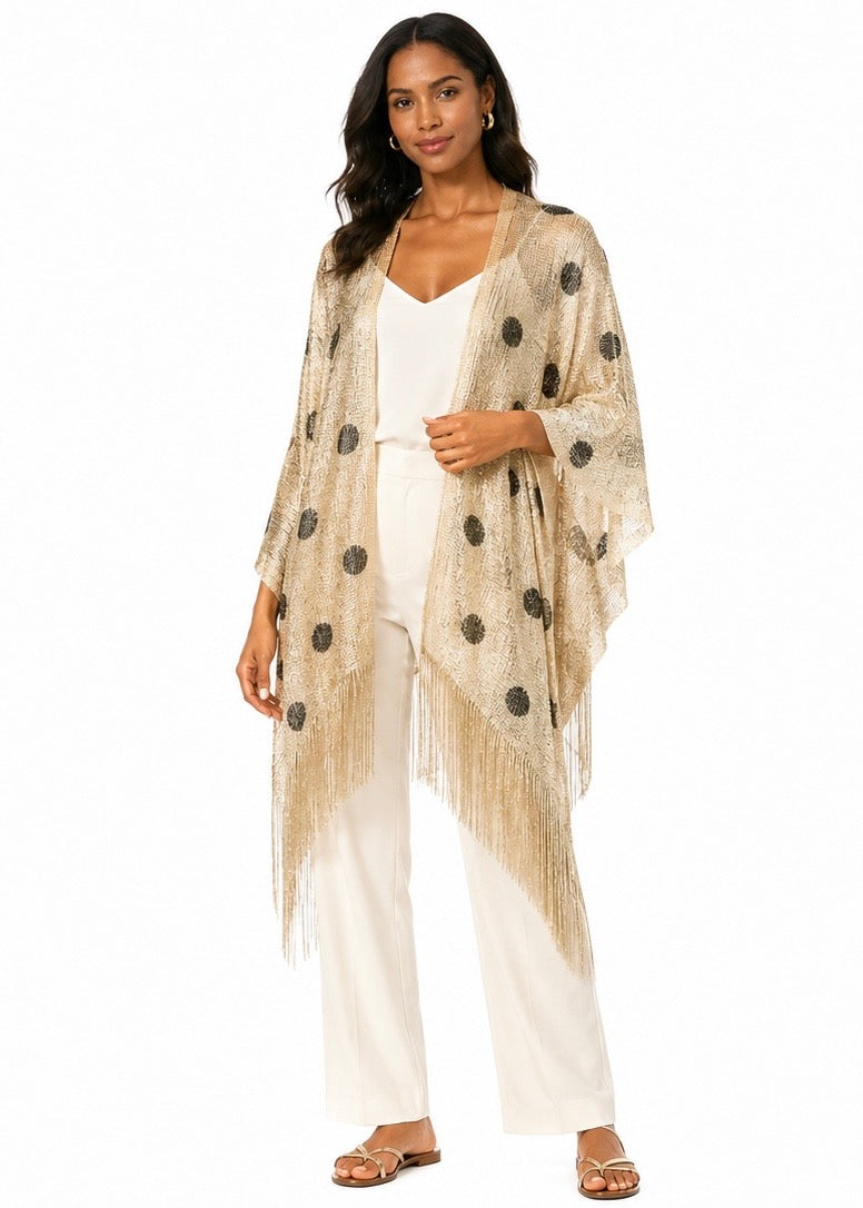 Golden Polka Dot Fringe Kimono