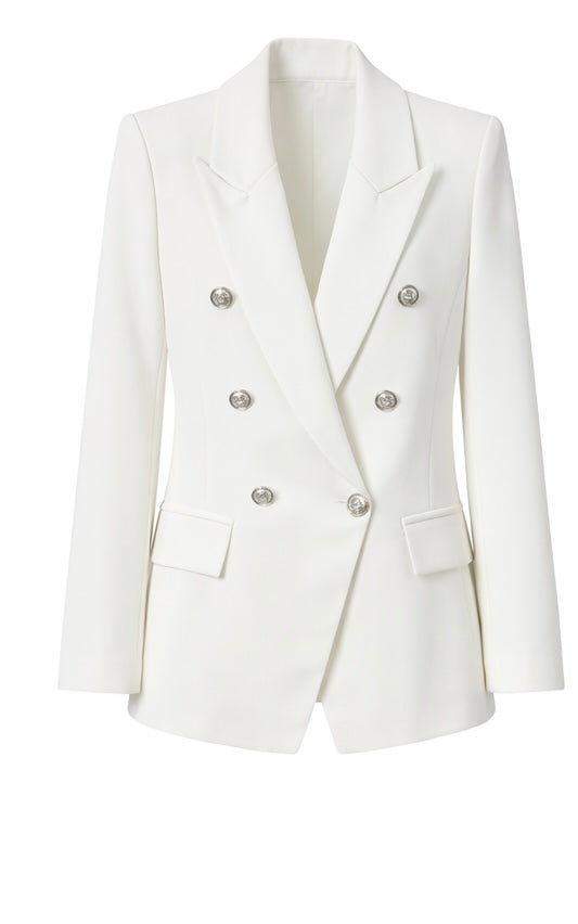 Women’s White Double-Breasted Blazer & Tailored Trouser Suit Set
