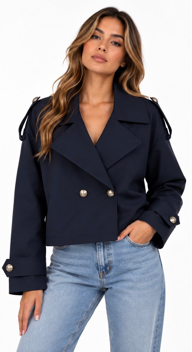 Midnight Cropped Trench Jacket ( Beige , offwhite , black , Brown , Navy )