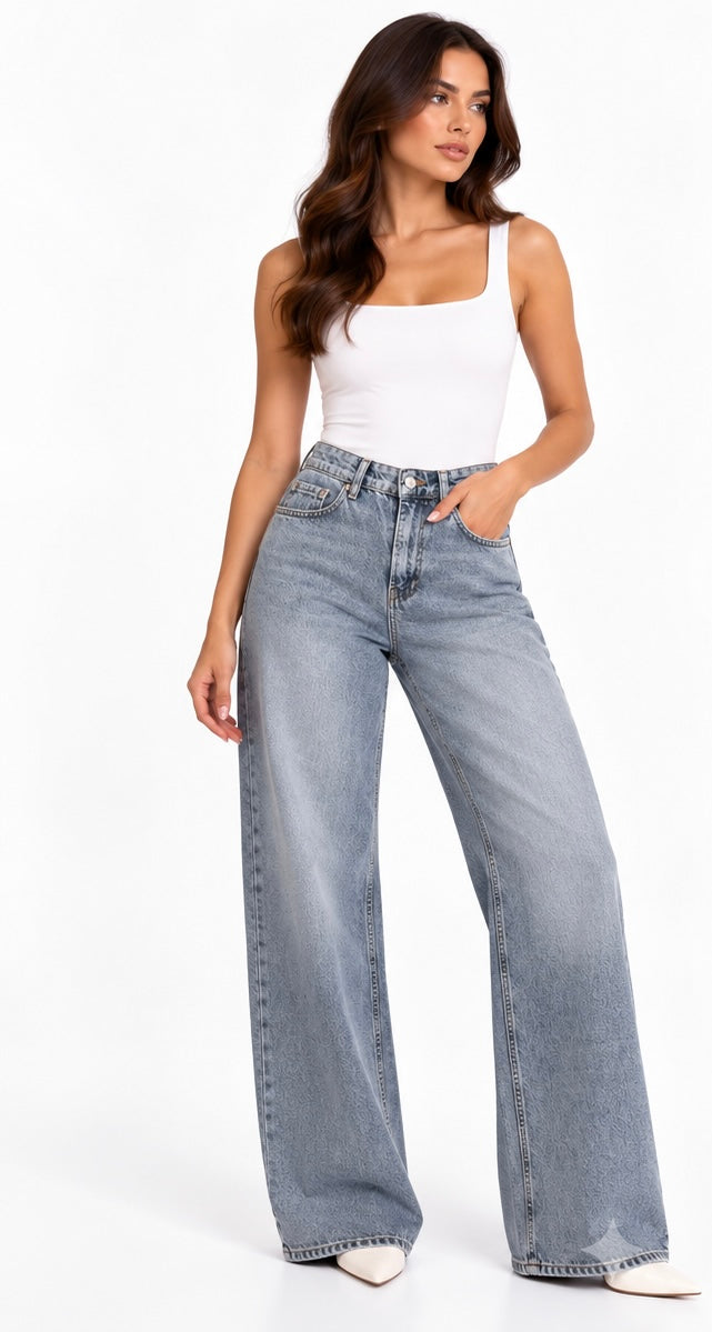 Washed Grey Wide-Leg Jeans