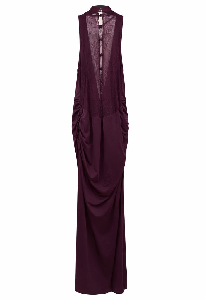 Plum Lace Evening Dress with Matching Gloves
