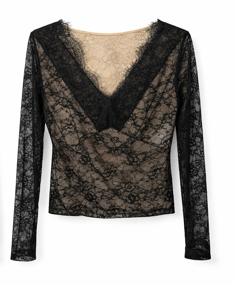V-Neck Sheer Lace Top