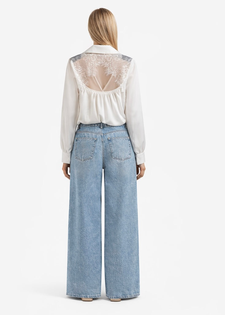 Street Style Paint Splash Wide-Leg Denim