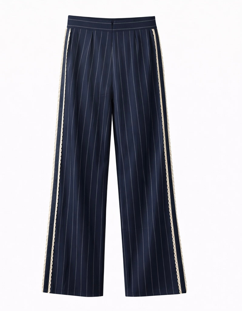 Tailored Navy Pinstripe Wide-Leg Pants