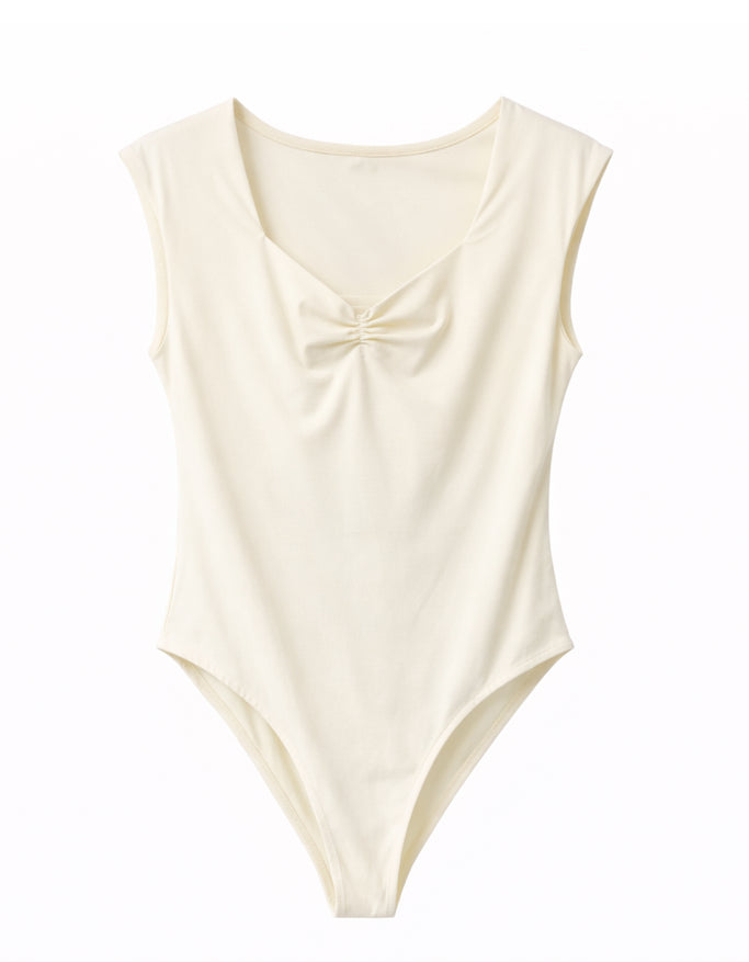 Elegant Draped Neck Bodysuit - Beige , Moccha brown