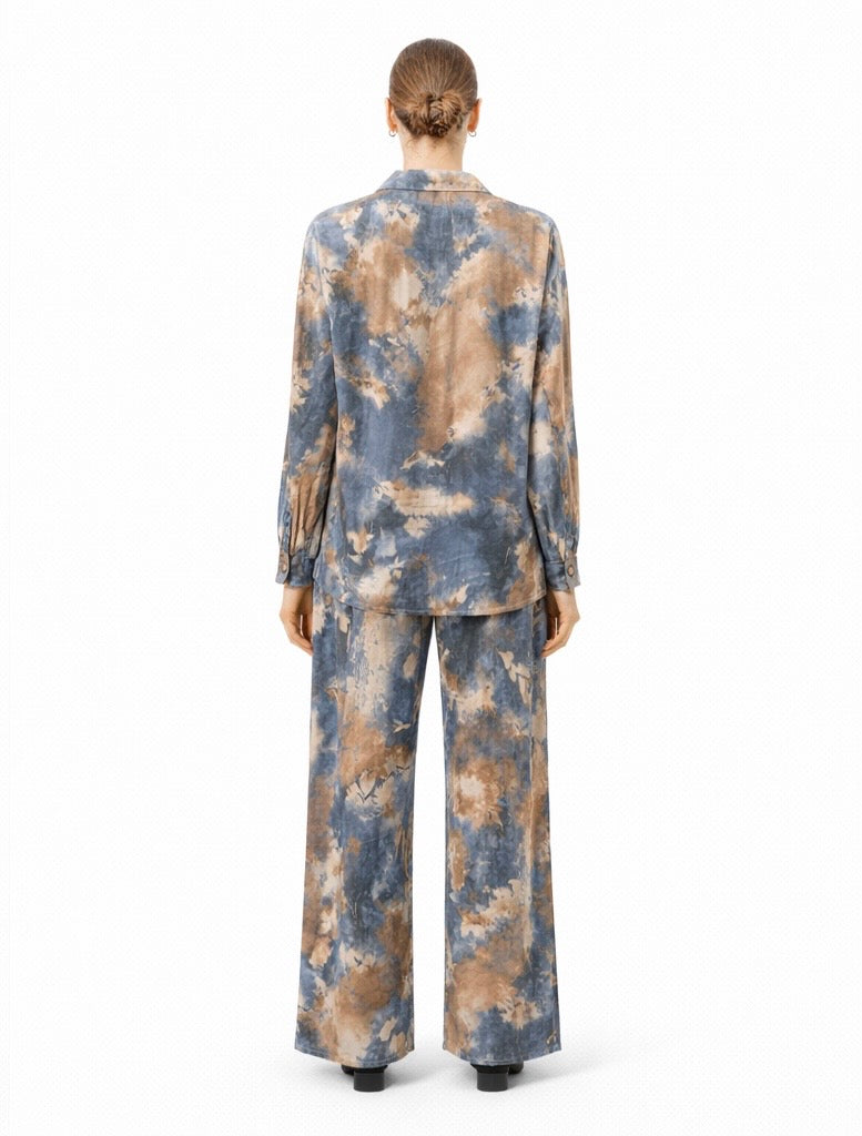 Abstract Print Shirt & Wide-Leg Pants Set
