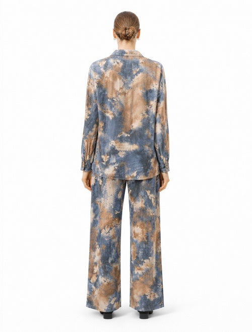 Abstract Print Shirt & Wide-Leg Pants Set