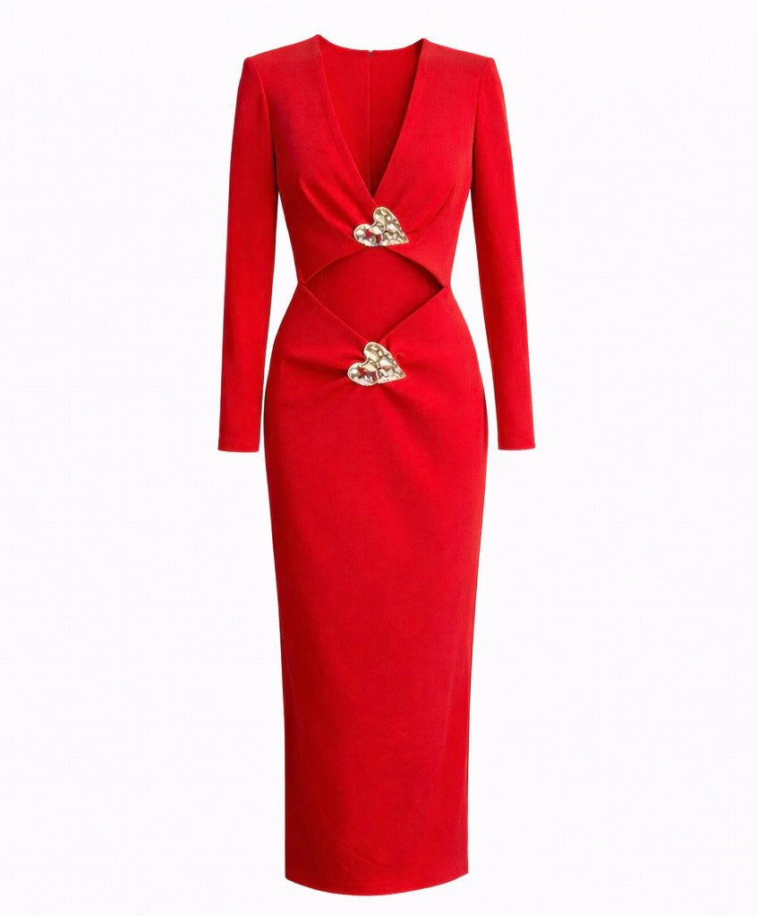 Red Signature Heart Hardware Midi Dress