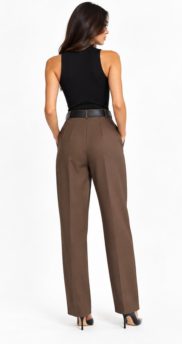 Belted Pleated Tailored Pants