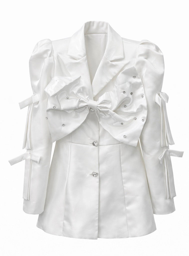 White Big Bow Blazer