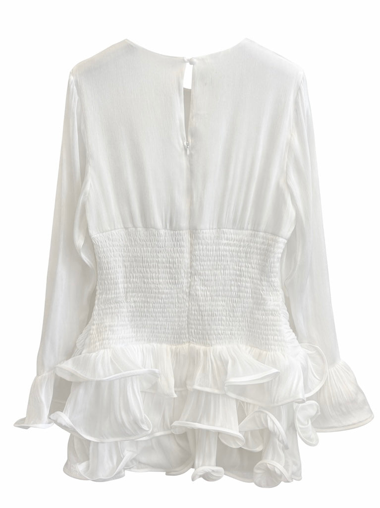 White Satin Ruffle Mini dress
