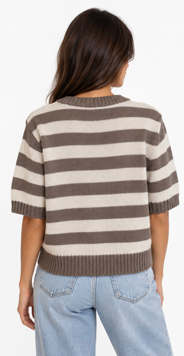 Striped Knit Top ( Olive , Navy , Beige , Burgundy )