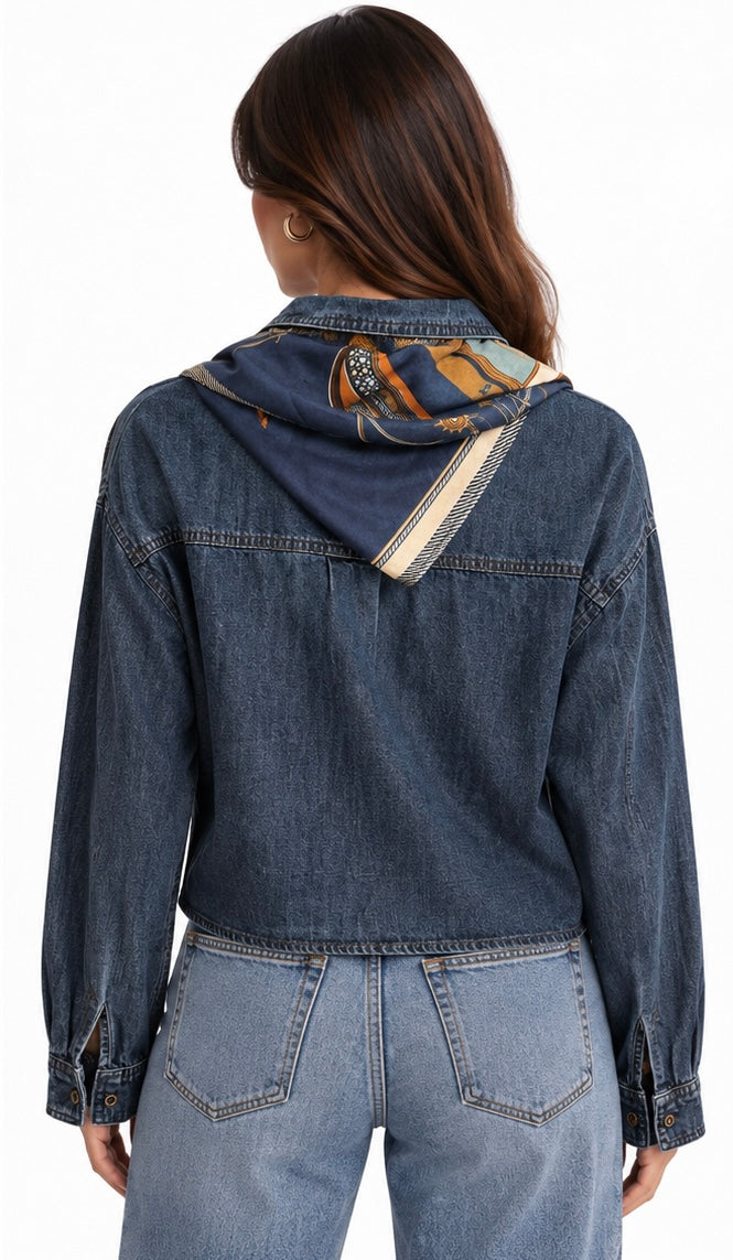 Scarf Detail Denim Jacket ( Navy , Olive )
